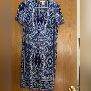 London Style Navy and Teal Paisley Dress